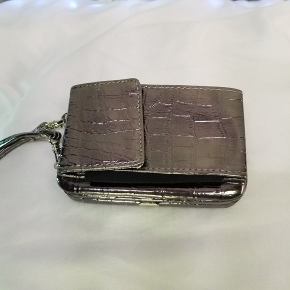 WHO DAT Wallet w Strap Silver Metallic Crock Pattern - Picture 2 of 6
